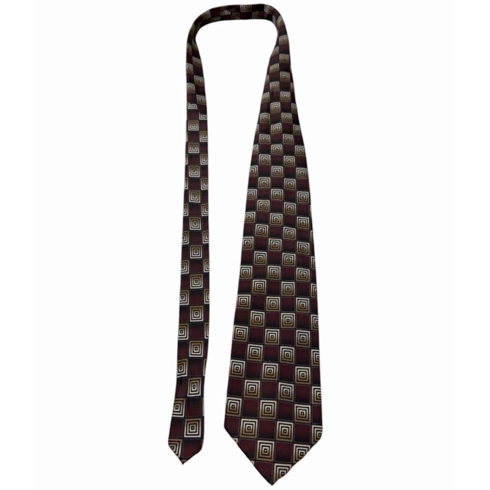 90s Y2K Necktie Mid Century Modern Burgundy Geometric Squares Men's Necktie
